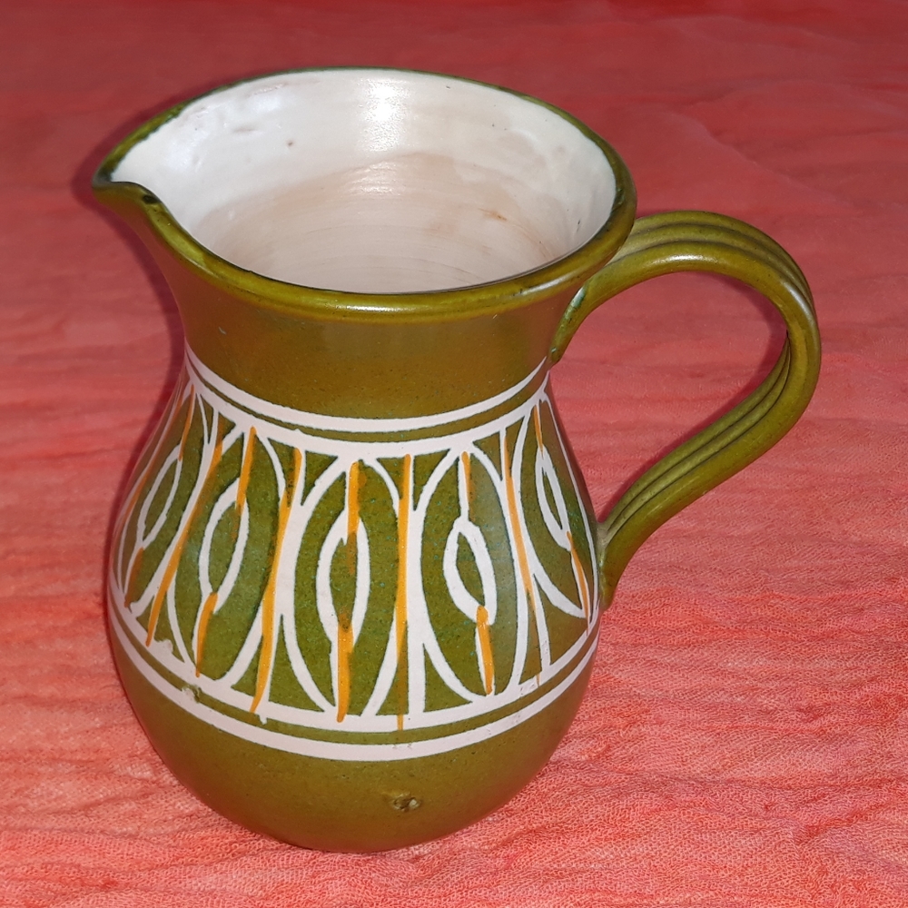 MCM Avocado Green Pottery Pitcher 5.5"